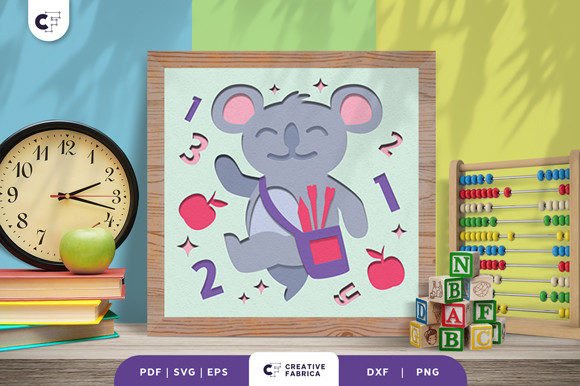 Koala Goes to School 3D Shadow Box SVG